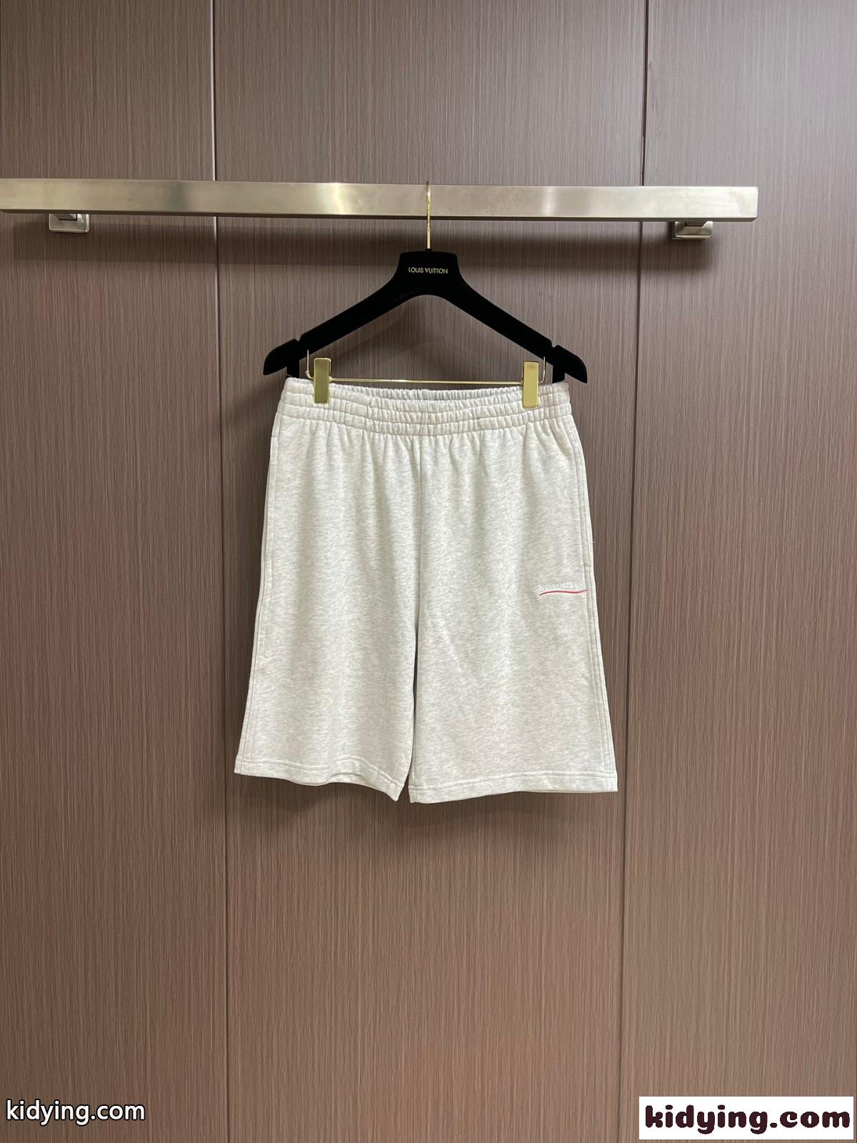 シンプル おしゃれ ロゴ刺繍 バレンシアガ パンツ コピー ショートパンツ ライトグレー-2