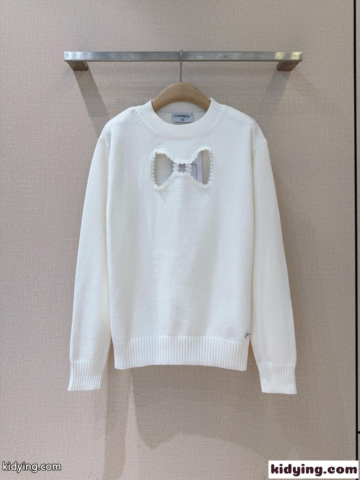 シンプル 上品 リボンモチーフ クルーネック シャネル セーター コピー ホワイト-0