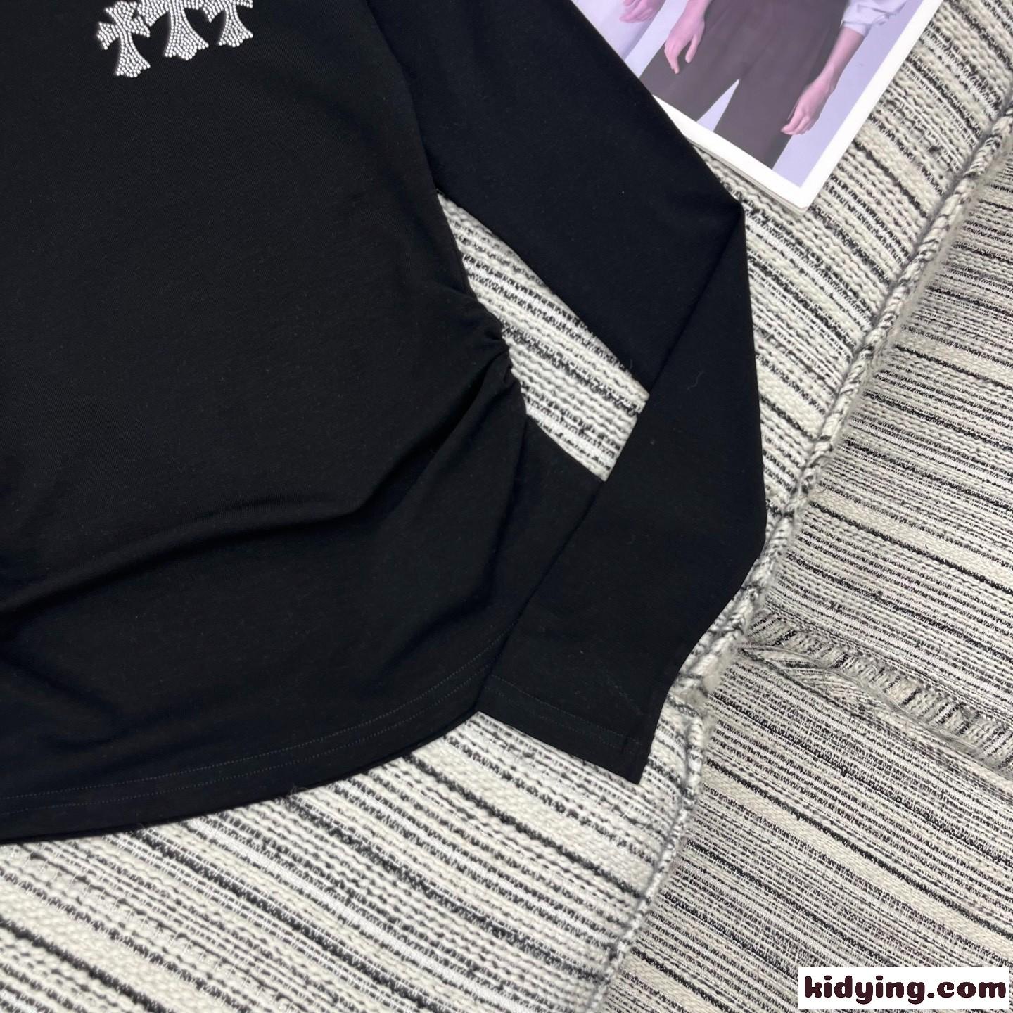 アシンメトリーショルダー トップス クロムハーツ Tシャツ 偽物 ブラック-4