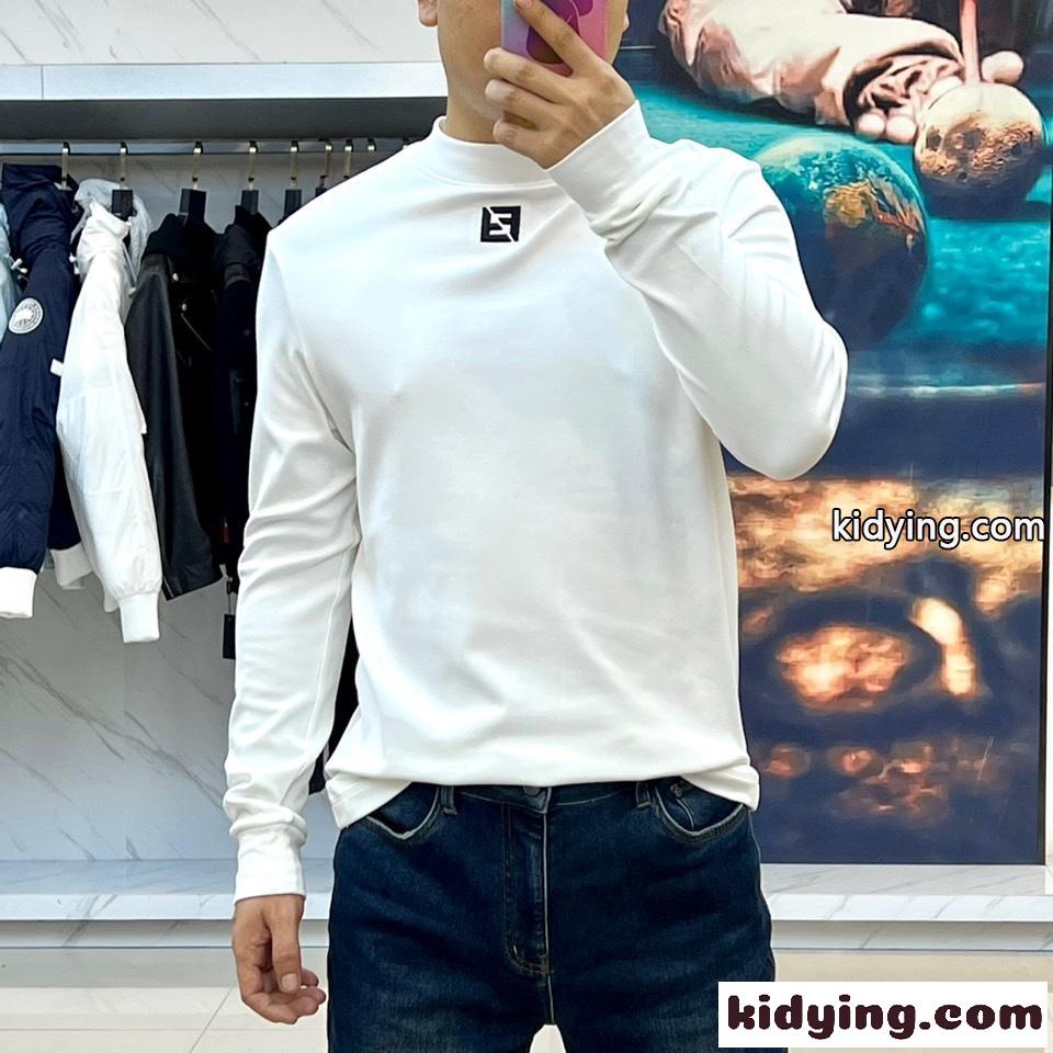 シンプル ロゴ 裏起毛 コットン 長袖Tシャツ フェンディ Tシャツ コピー ホワイト-2