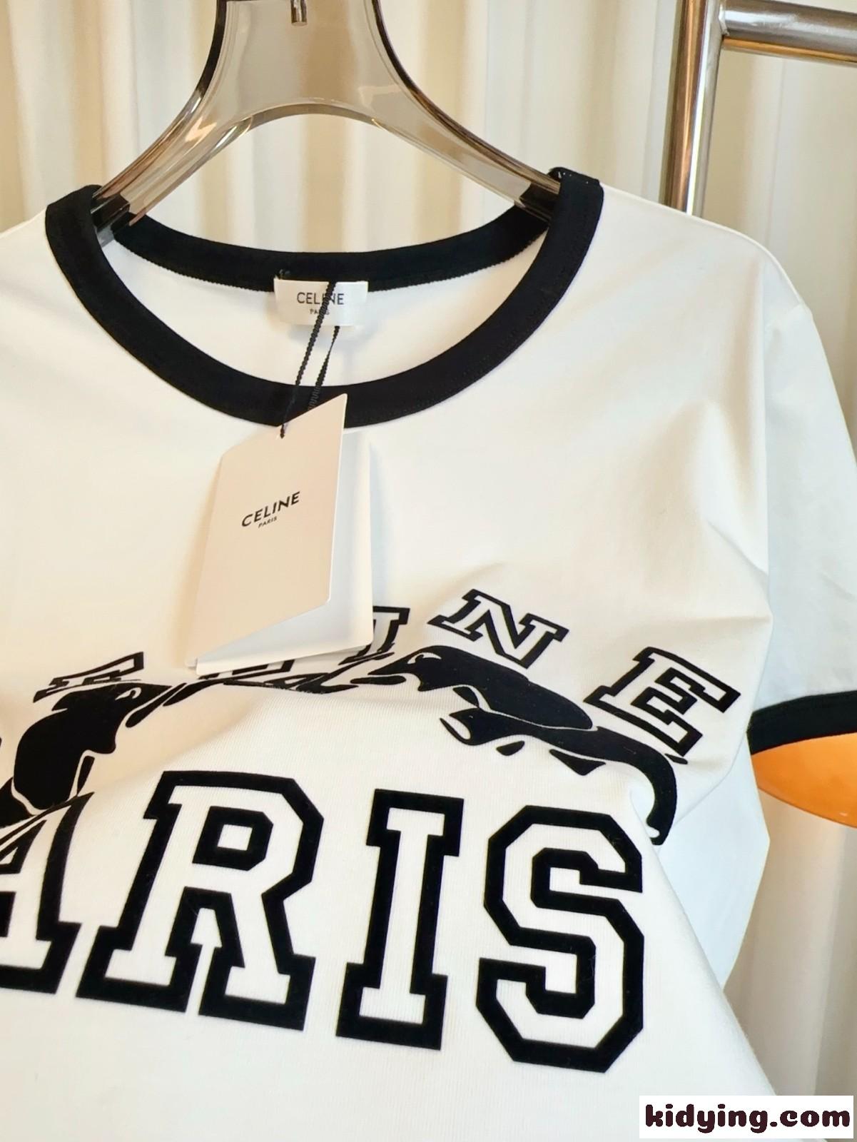 カジュアル おしゃれ プリント セリーヌ Tシャツ コピー 半袖Tシャツ ホワイト-3