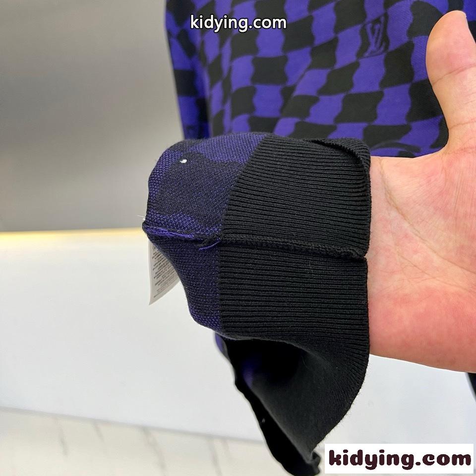 定番 チェッカー柄 クルーネックニット ルイヴィトン セーター 偽物 ブルー-3