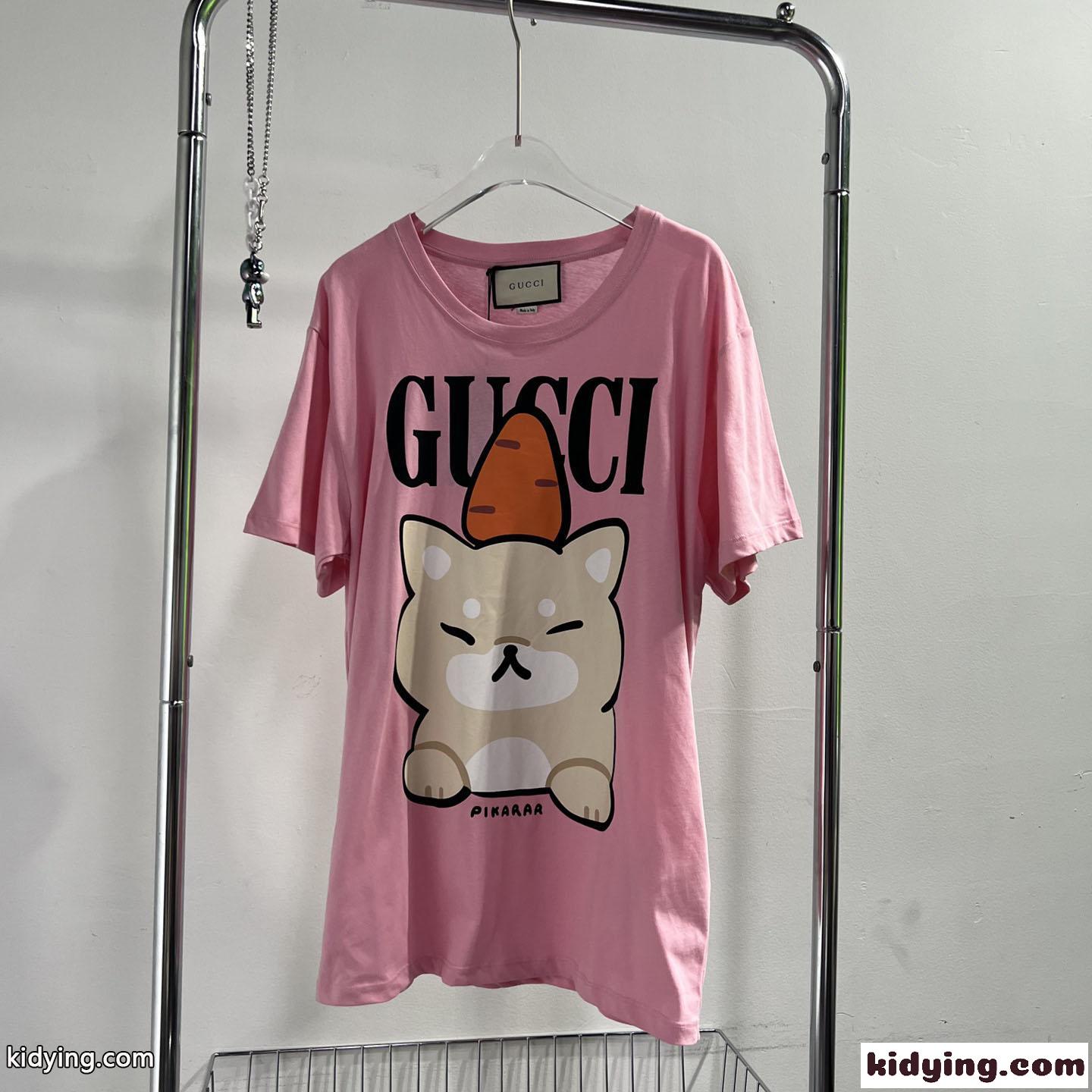 カジュアル 可愛い プリント クルーネック コットン 半袖Tシャツ グッチ Tシャツ コピー-0