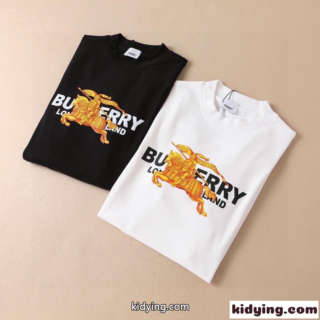 シンプル プリント 柔らかい ラウンドネック プルオーバー バーバリー 半袖tシャツ コピー ホワイト ブラック 着心地いい-4