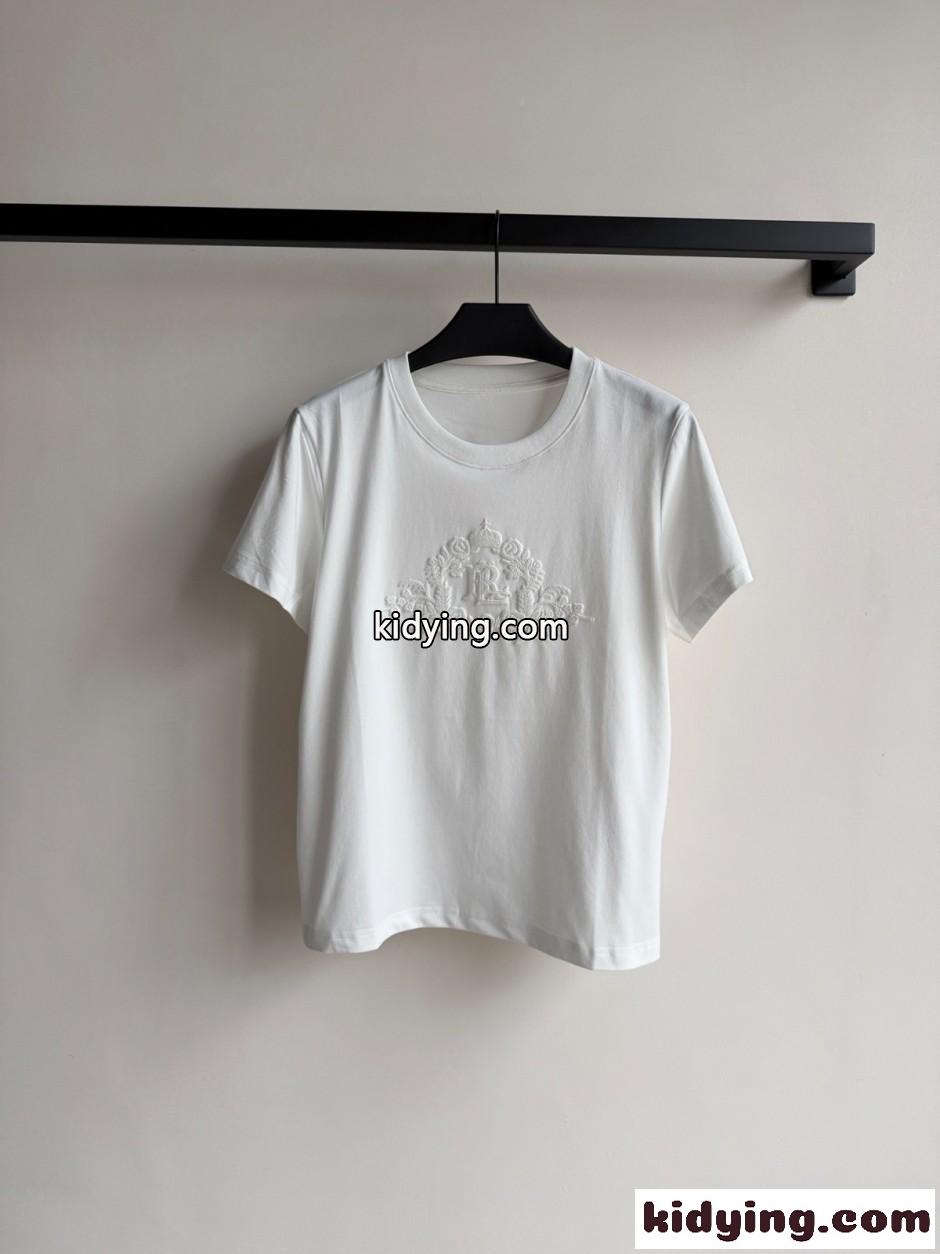 シンプル 上品 エンブロイダリー 半袖Tシャツ ラルフローレン Tシャツ 偽物 ホワイト-0