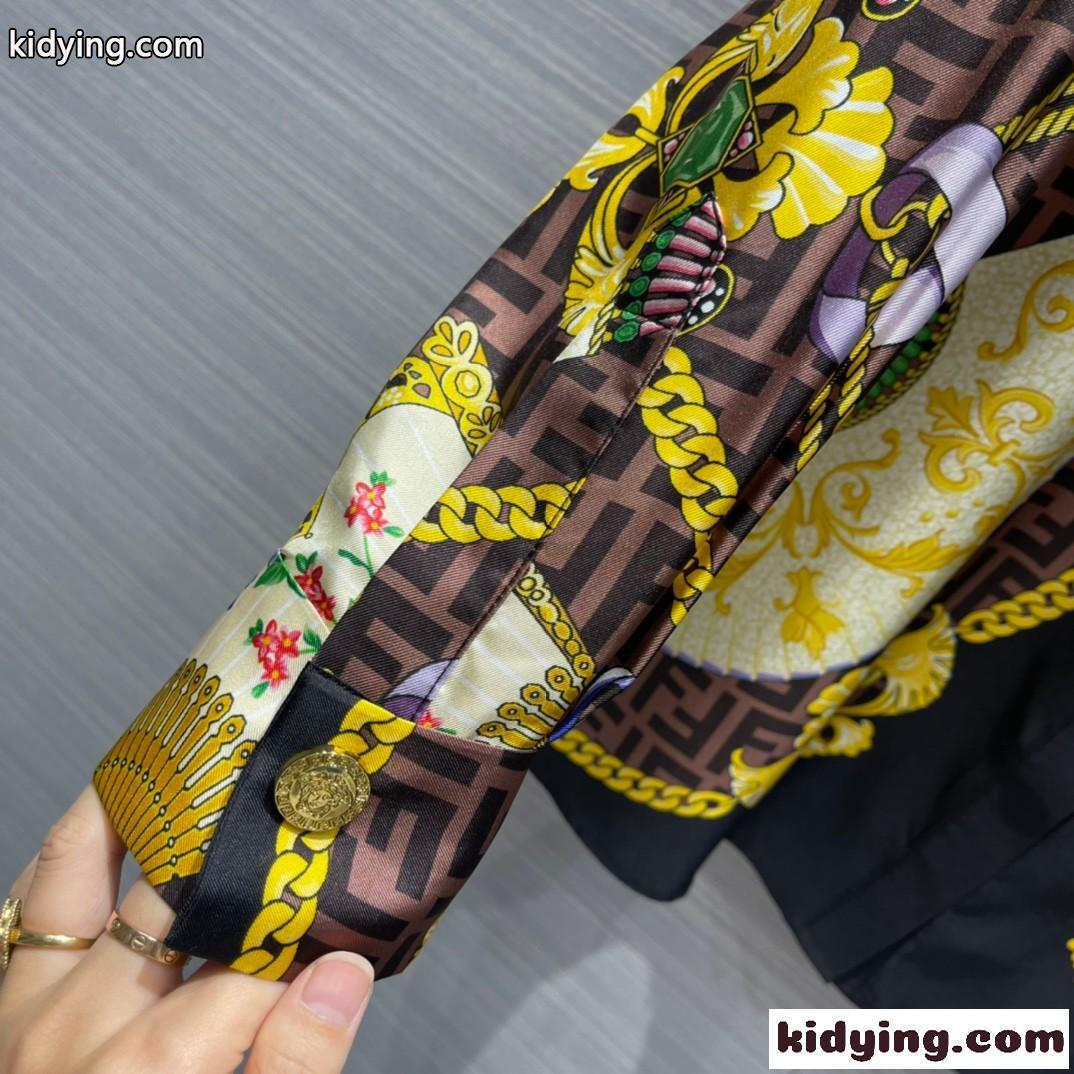 FENDI X VERSACE 22SS シルク フェンダーチェ 長袖 ロングシャツ フェンディ シャツ コピー-3