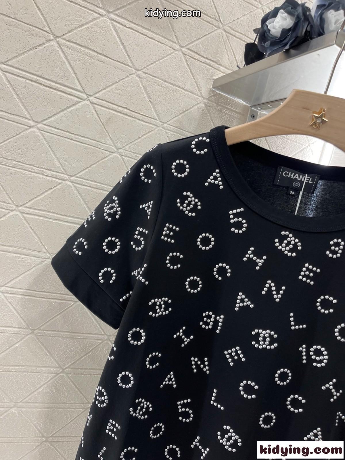 目を惹く ストレッチ コットン 半袖 トップス シャネル Tシャツ コピー ブラック-4