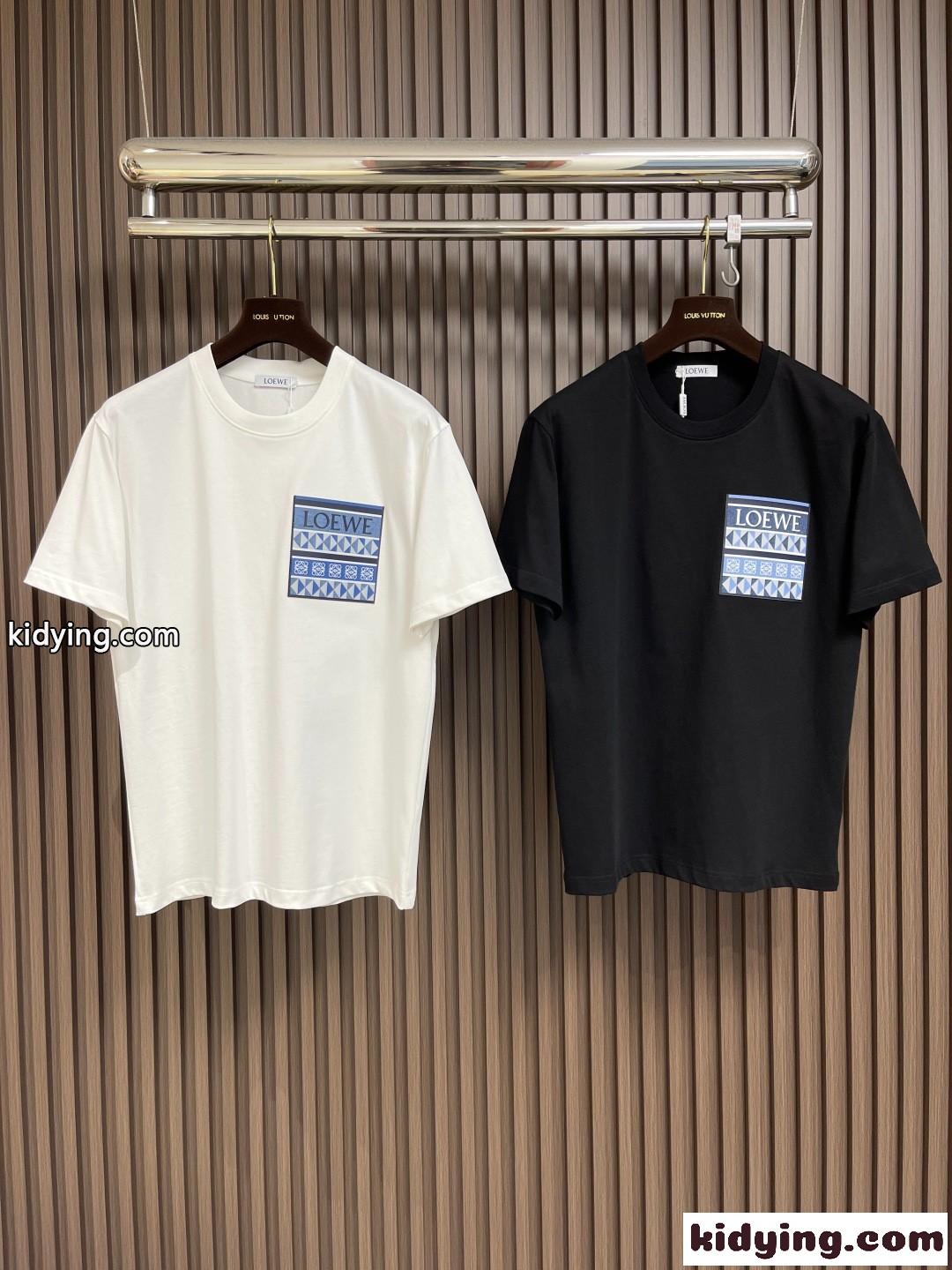 洗練された ロゴ入り クルーネック 半袖Tシャツ ロエベ Tシャツ 偽物 コットン-1