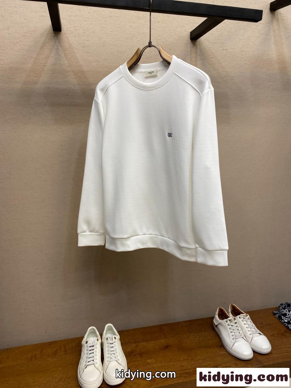 シンプル トリオンフ刺繍 スウェットシャツ セリーヌ Tシャツ 偽物 ホワイト-2