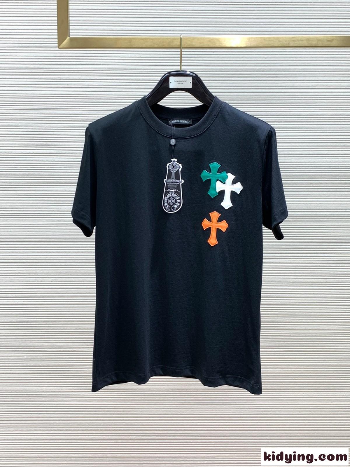 クロスパッチ クルーネック 半袖Tシャツ クロムハーツ Tシャツ コピー ブラック-0