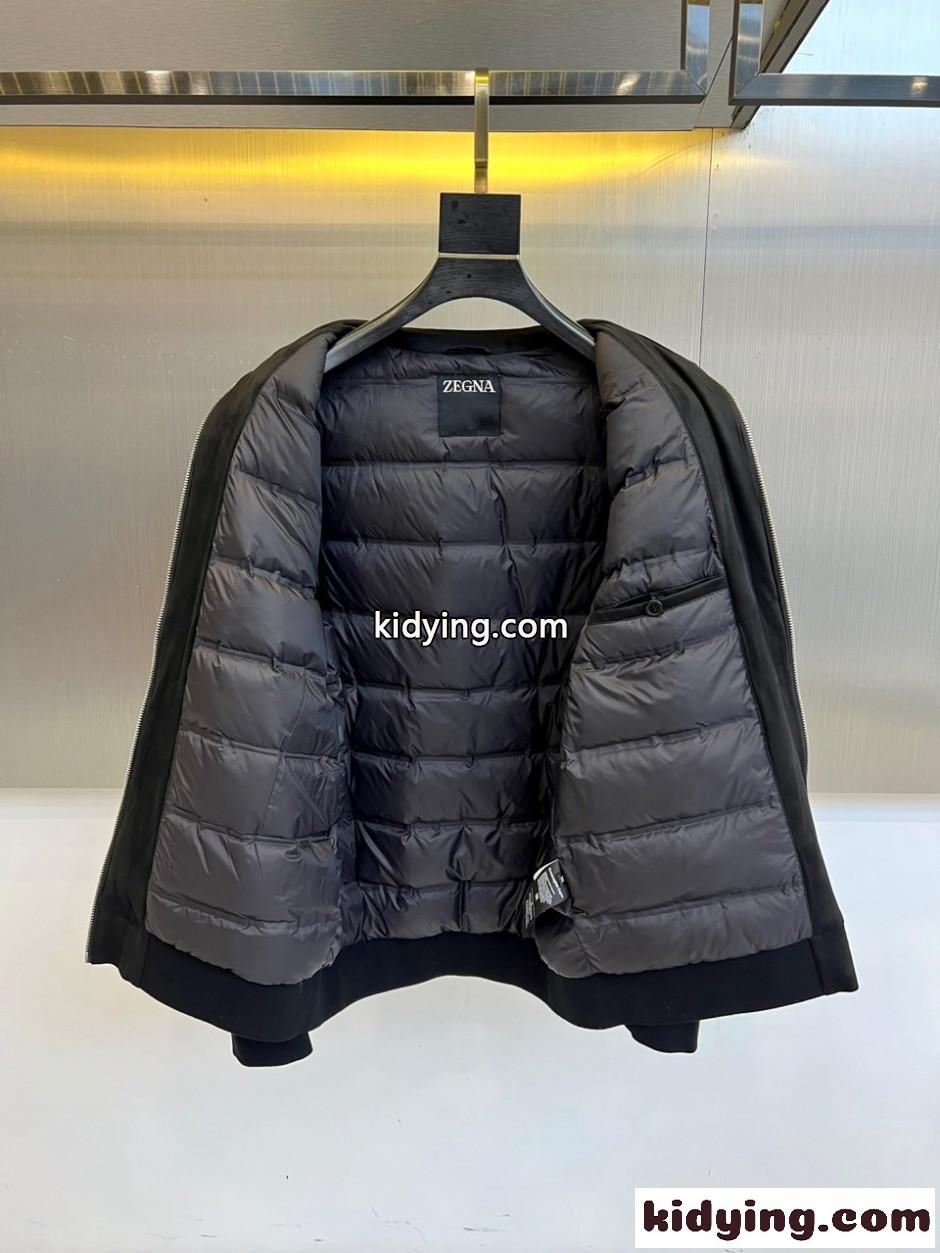 上品 洗練された スエード ブルゾン エルメネジルド・ゼニア ジャケット 偽物 ブラック-3