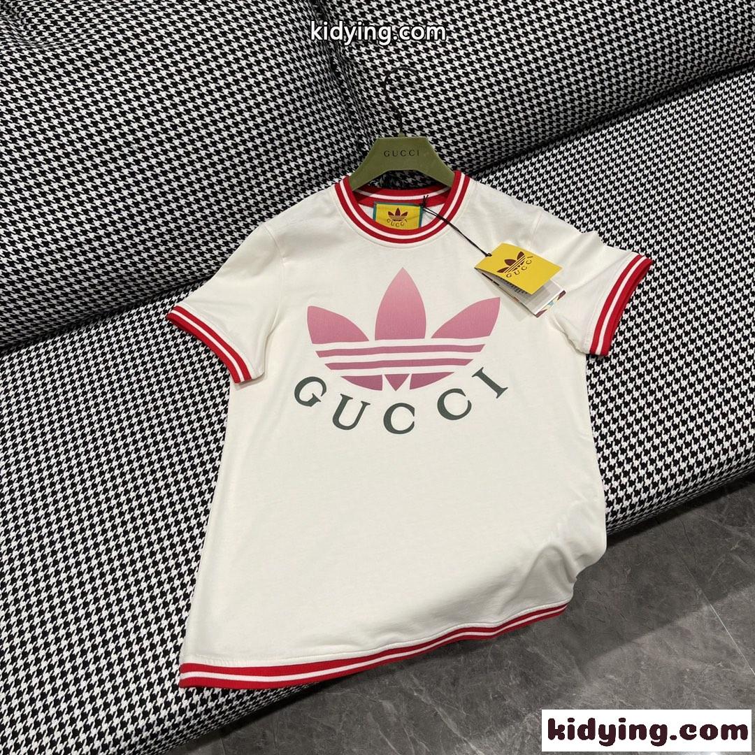 adidas x Gucci コットン 半袖Tシャツ グッチ Tシャツ コピー クルーネック-2