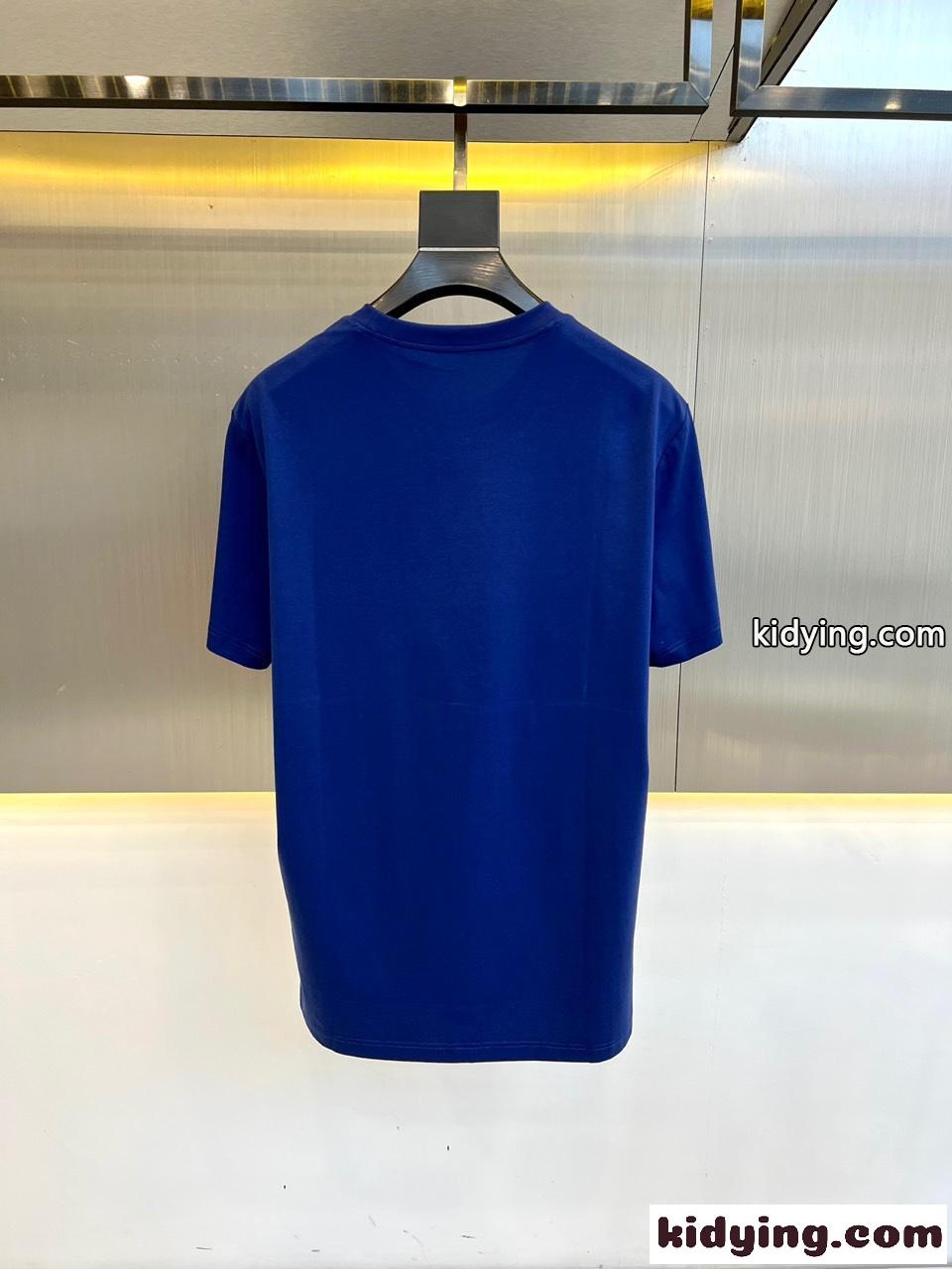 シンプル 合わせやすい クルーネック エルメネジルド・ゼニア 半袖Tシャツ コピー ブルー-4