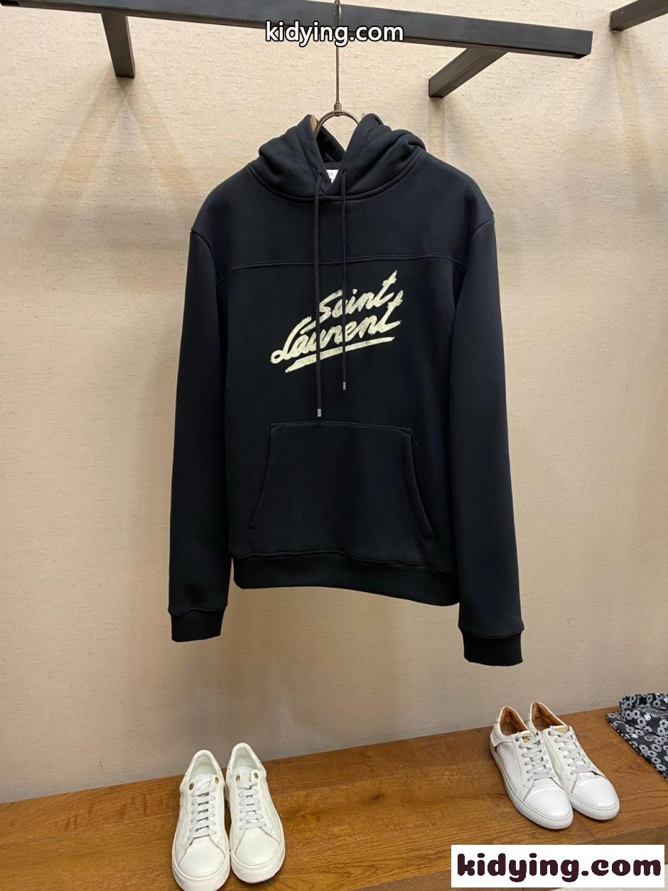 定番 YSL ロゴフーディー イヴ・サンローラン パーカー 偽物 裏起毛-2