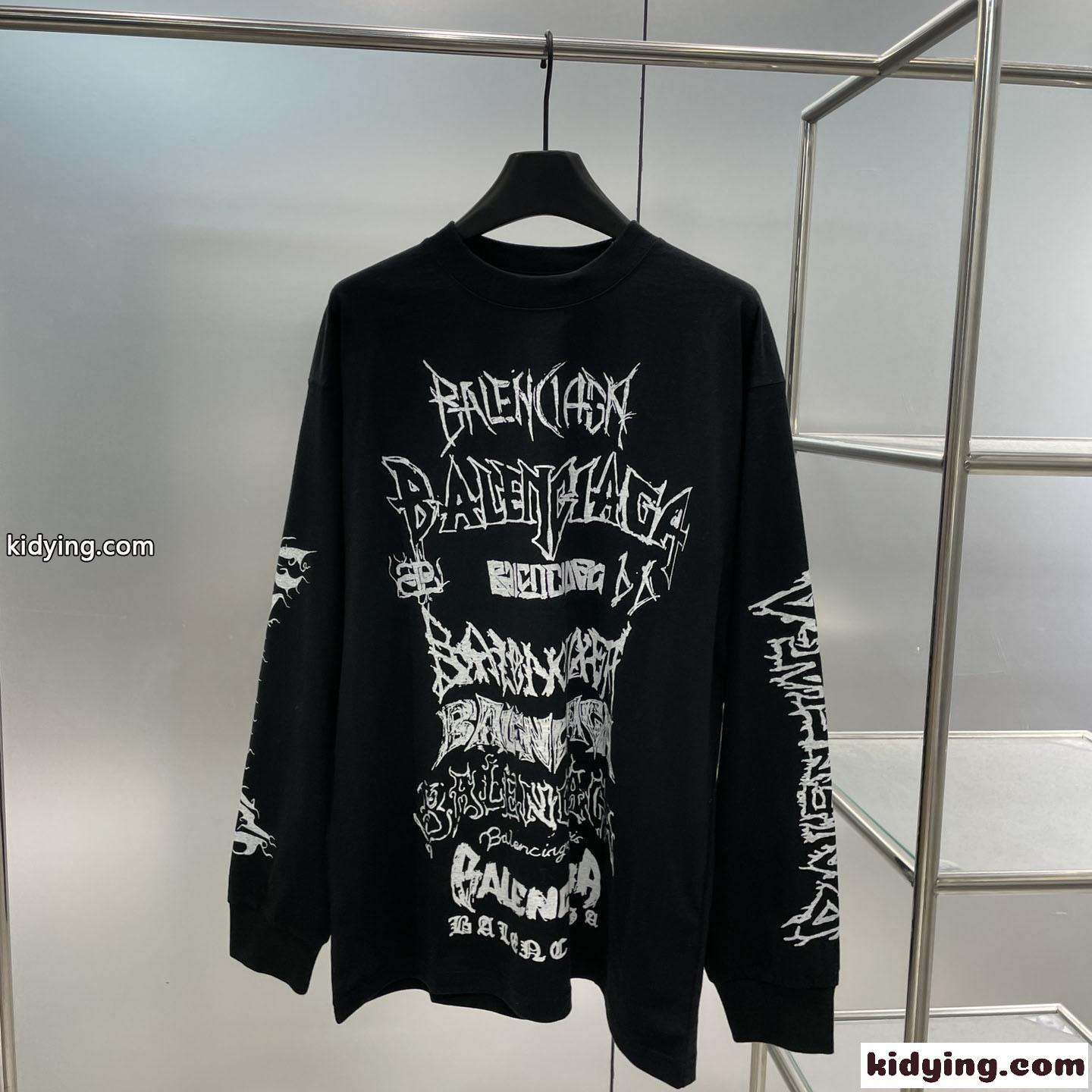 カジュアル ロングスリーブ Tシャツ バレンシアガ Tシャツ 偽物 ユニセックス ブラック-0