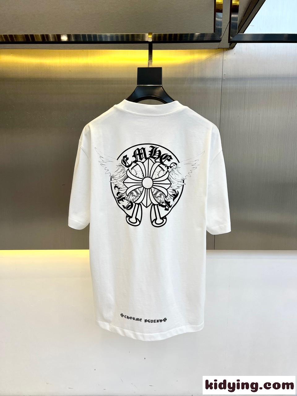 シンプル プリント ゆったり 半袖Tシャツ クロムハーツ Tシャツ コピー コットン ホワイト-4