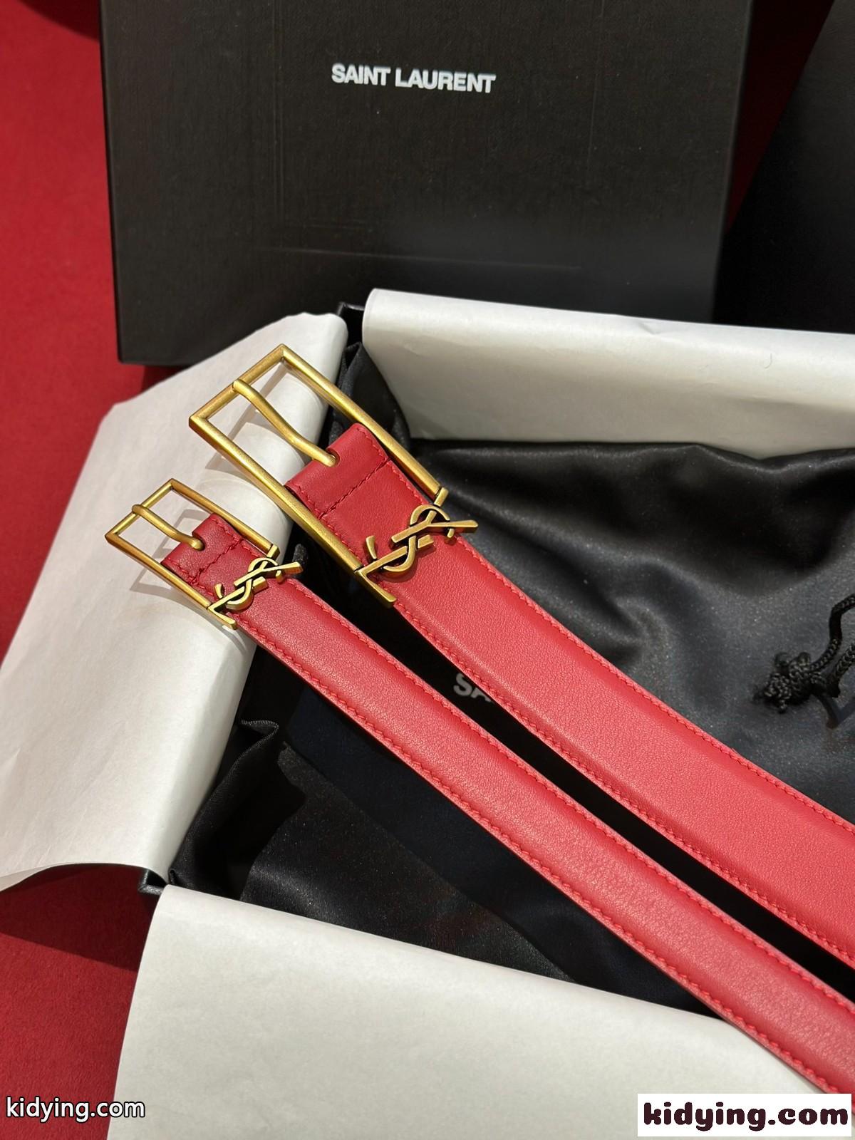 人気 合わせやすい YSL レザーベルト イヴ・サンローラン ベルト コピー レッド-2