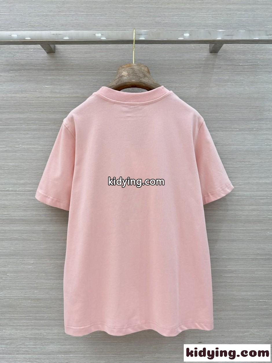 チェック ナイトスタンプ コットンTシャツ バーバリー Tシャツ コピー ピンク-5