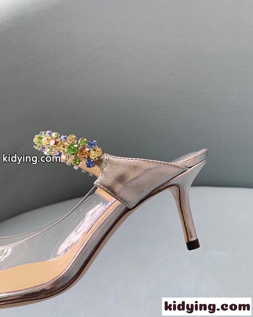JIMMY CHOO 2021新品 最新の宝石水ドリルシリーズ 透明PVCカラードリル 銀面羊皮と踏み台 ジムシューズ  コピー-0