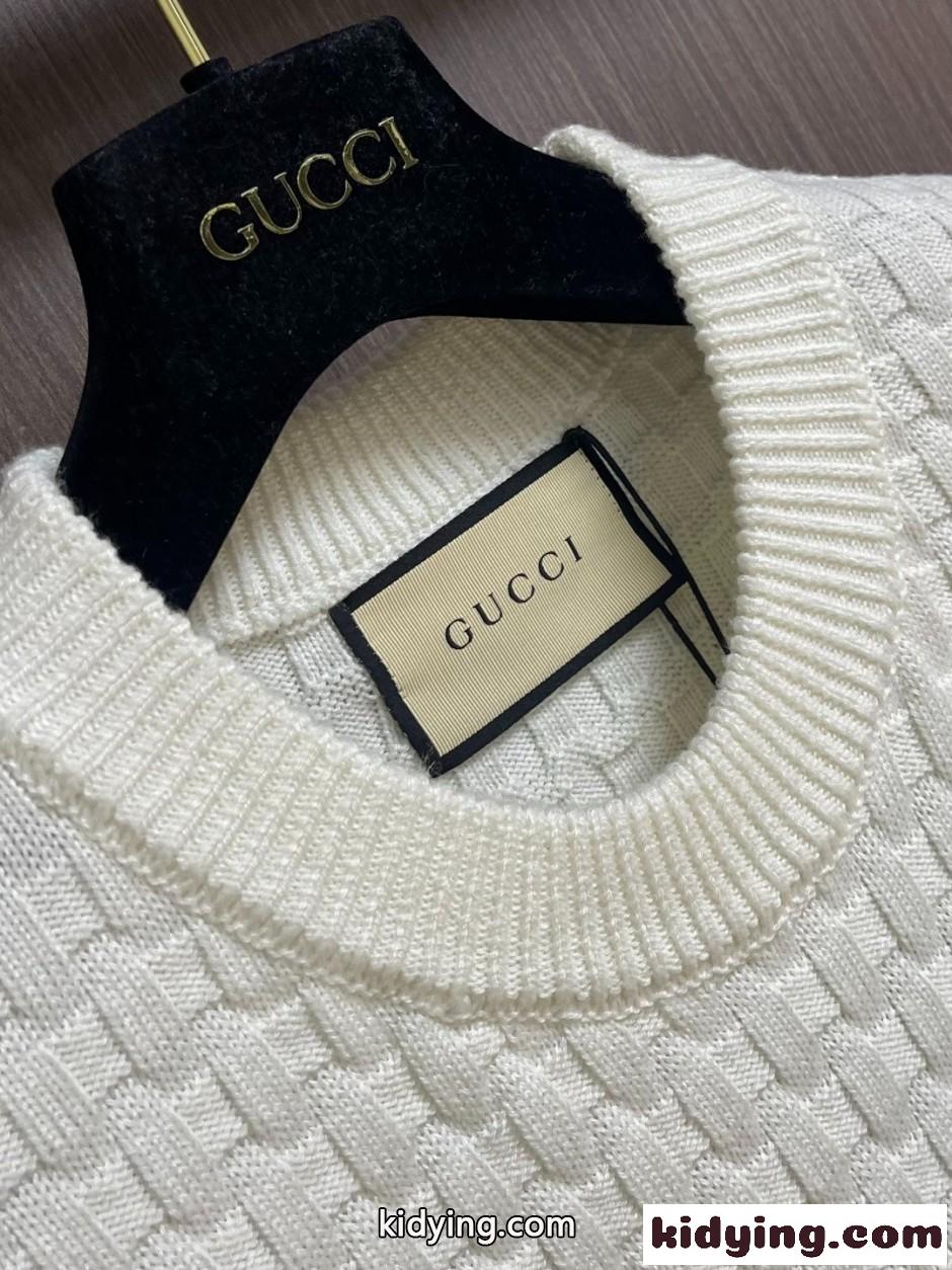 GUCCI ロゴ刺繍 クルーネックニット グッチ セーター コピー ホワイト-2