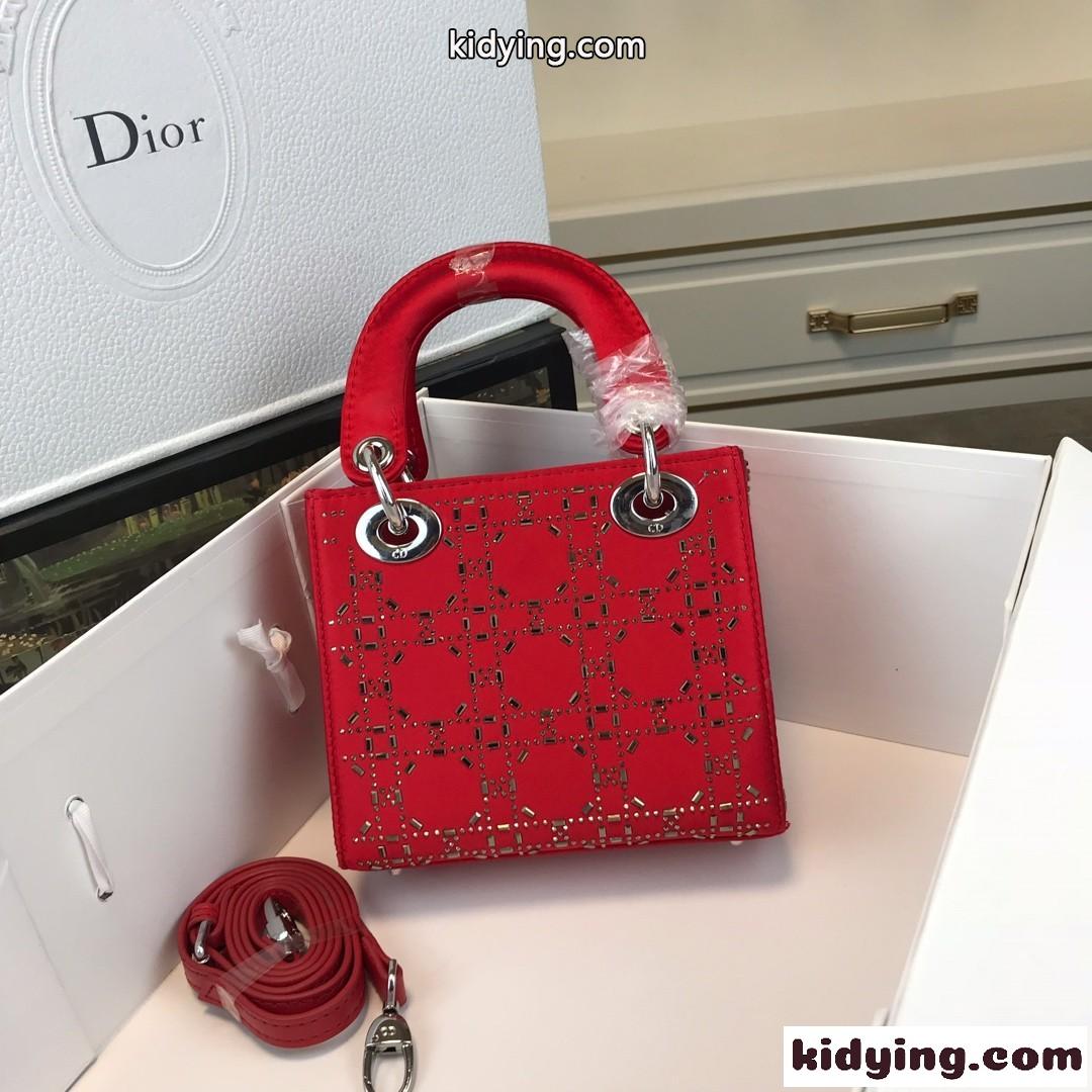 クリスチャン・ディオール バッグ コピー 大人気 LADY DIOR カナージュ サテン ミニバッグ レッド-2