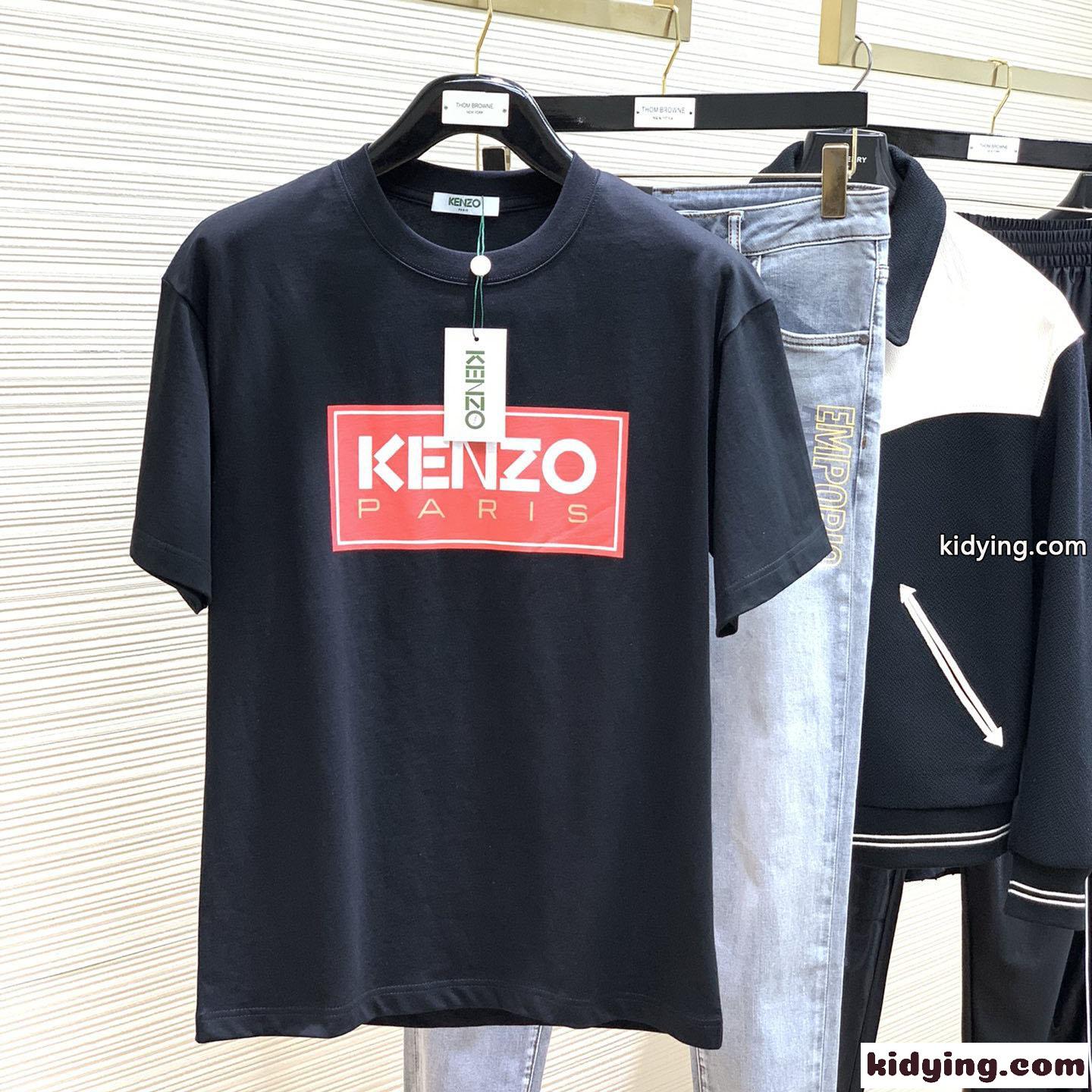 シンプル おしゃれ クルーネック ロゴ プリント ケンゾー Tシャツ コピー ブラック-0