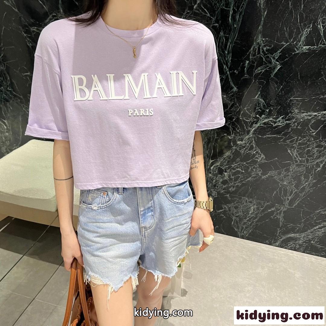 バルマン Tシャツ コピー 半袖 トップス カジュアル ロゴ入り クロップドTシャツ-4