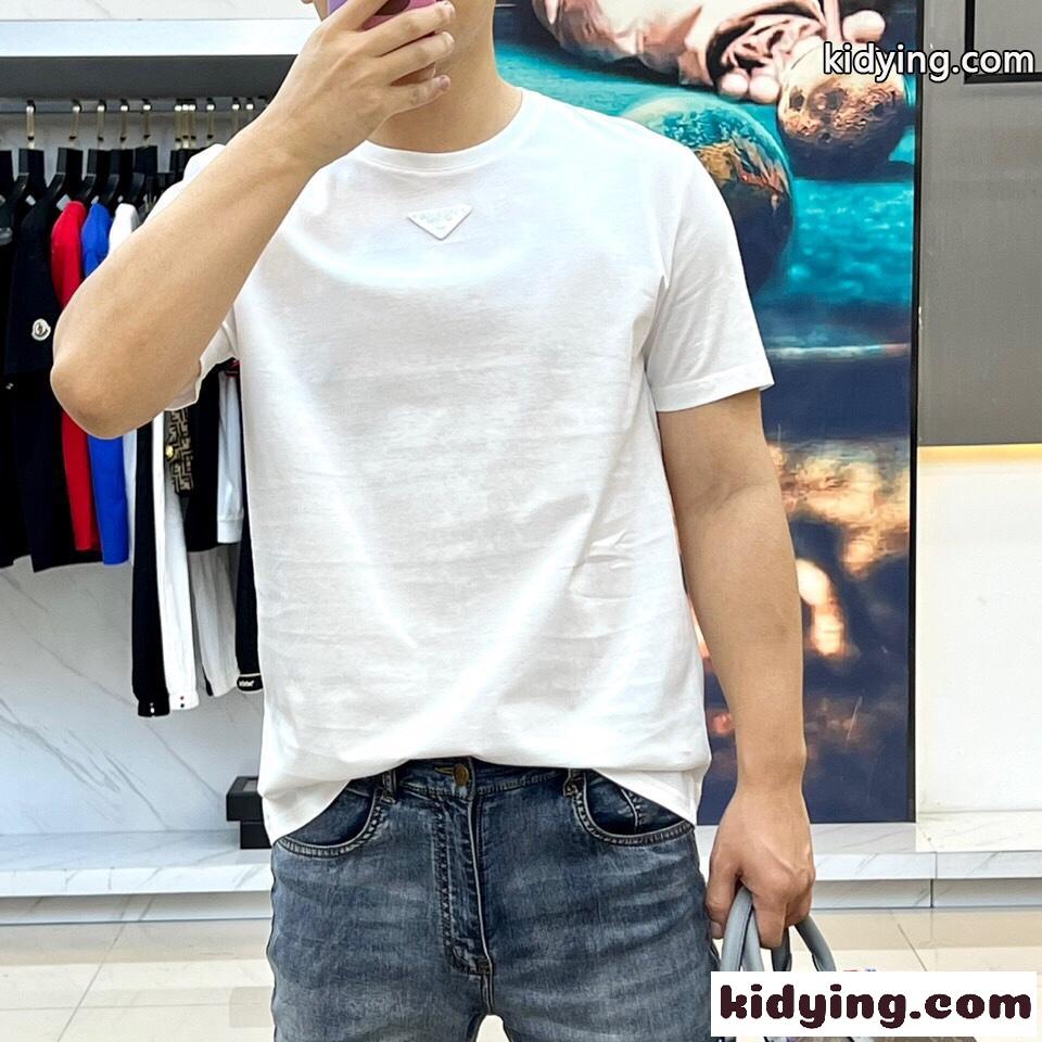 男女兼用 シンプル クルーネック 半袖Tシャツ プラダ Tシャツ コピー ホワイト-2