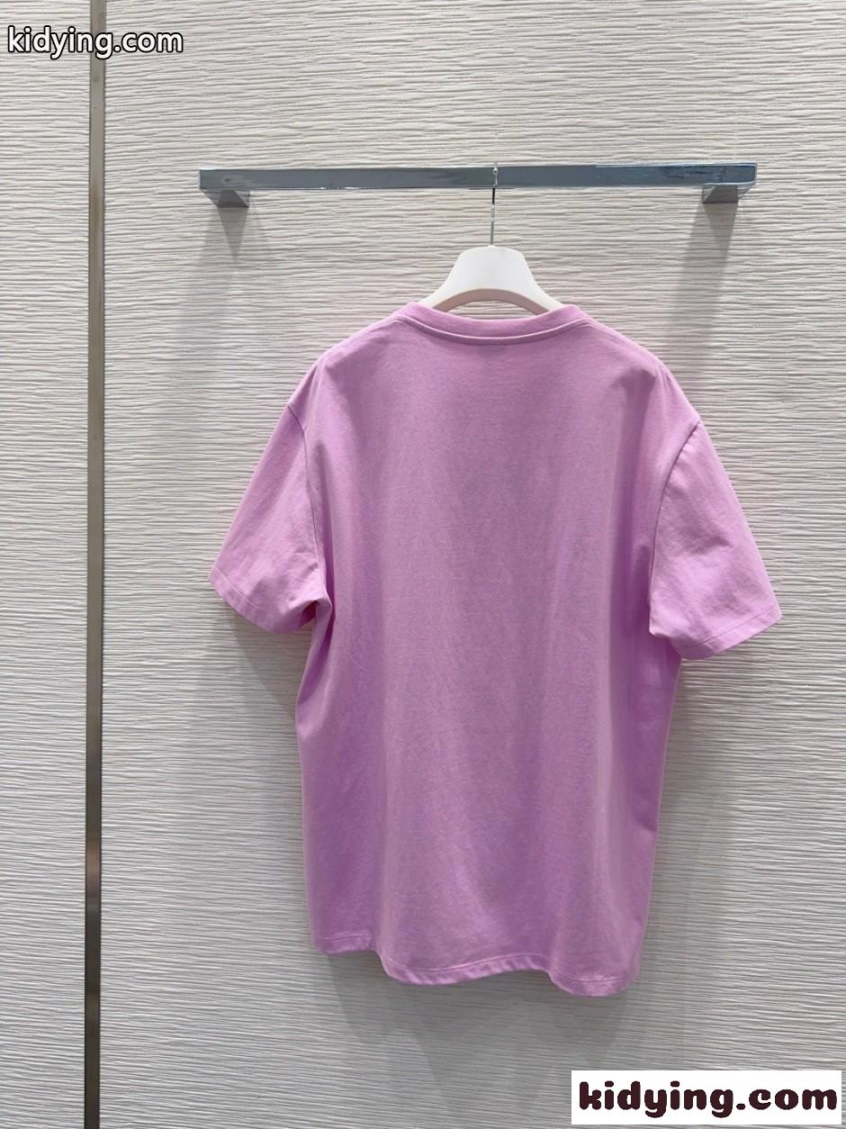 キャットエンブロイダリー 半袖Tシャツ ロエベ Tシャツ コピー ユニセックス ピンク-4