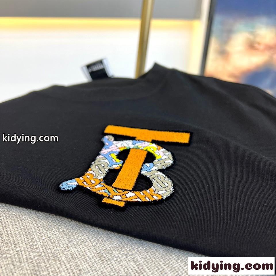 バーバリー Tシャツ コピー 大人気 ロゴ コットン クルーネック 半袖Tシャツ ブラック-4