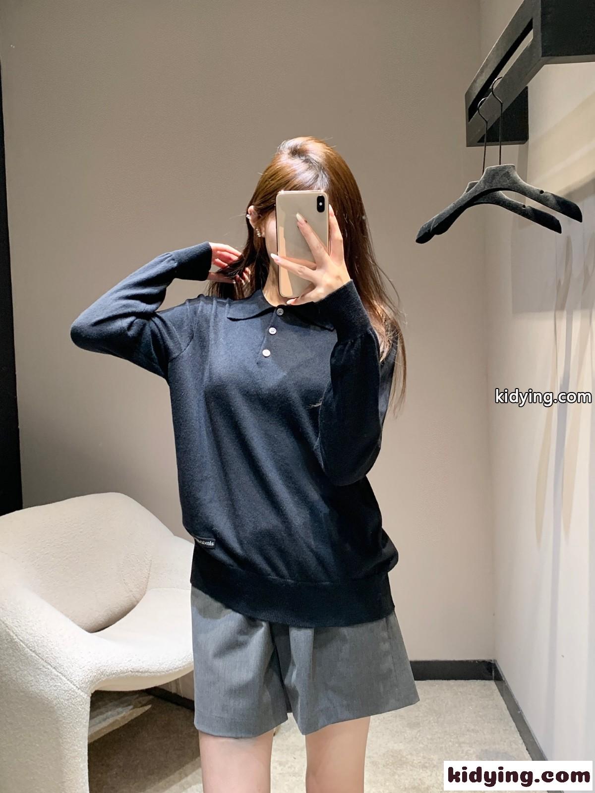 洗練された ウール&カシミヤ ニットポロ アレキサンダーワング ニット 偽物 ブラック-5