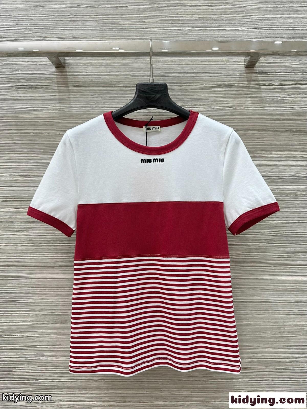 スタイリッシュ クルーネック 半袖Tシャツ ミュウミュウ Tシャツ コピー レッド-2