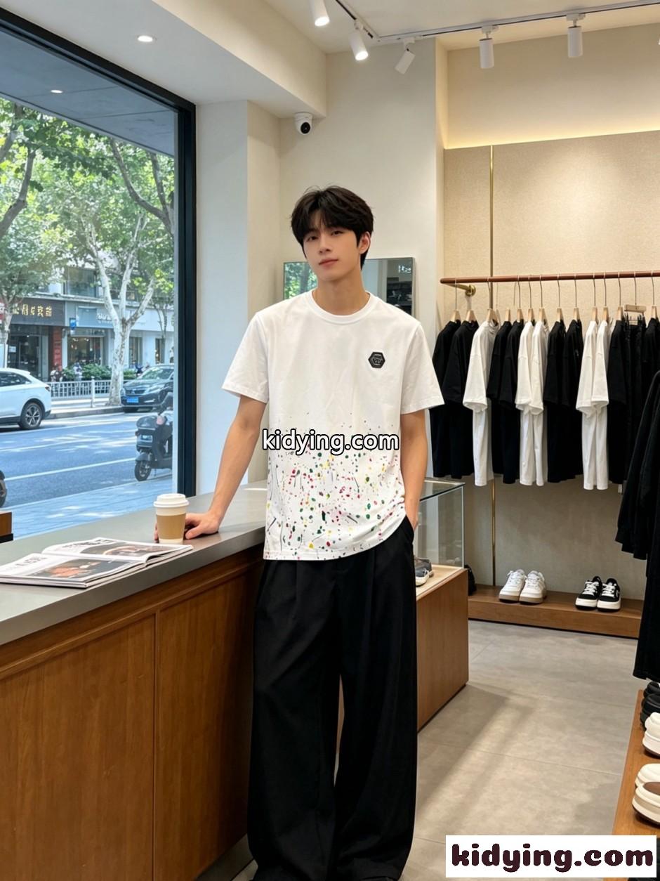 カジュアル 合わせやすい 半袖Tシャツ フィリッププレイン Tシャツ 偽物-0