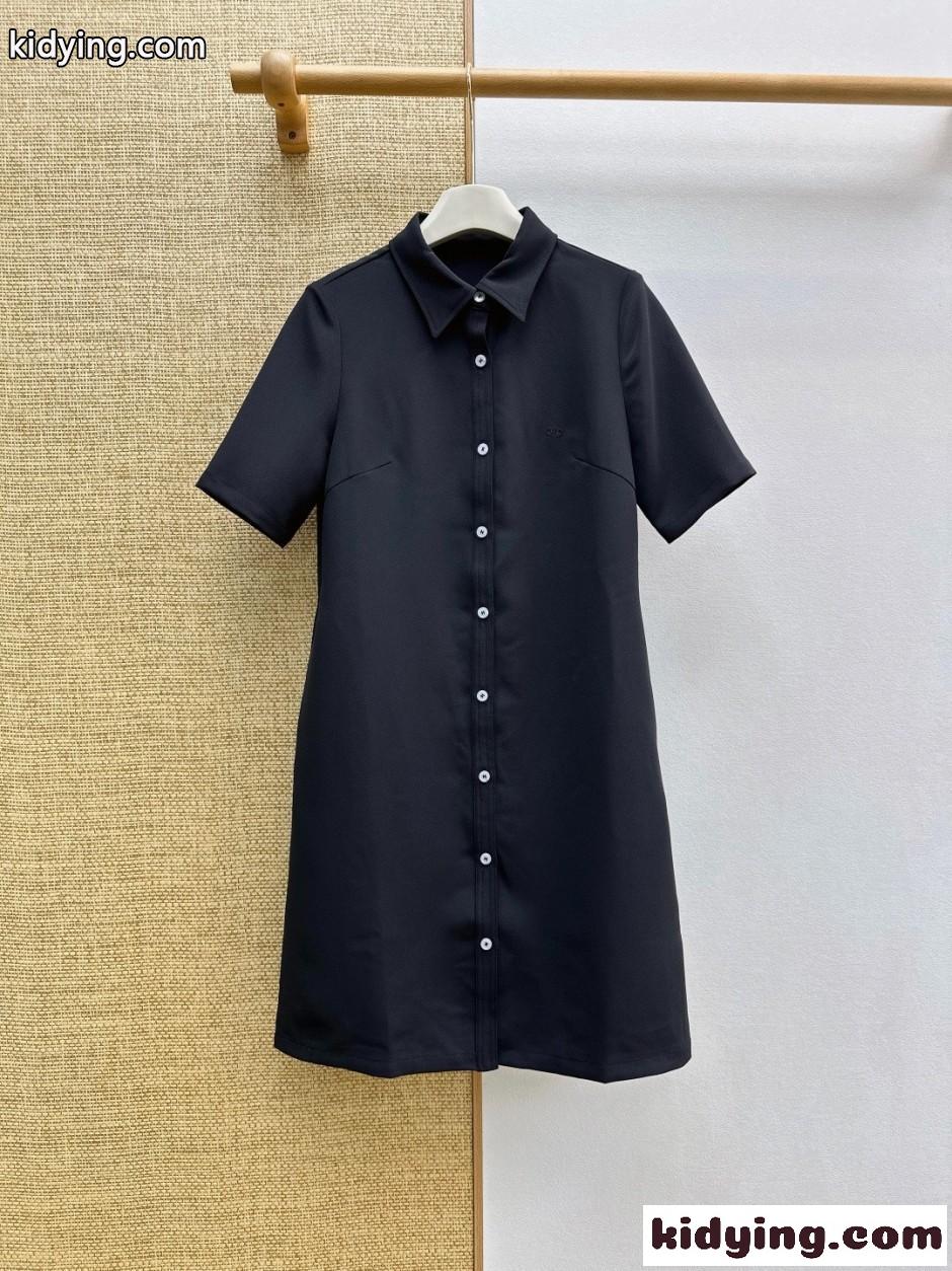 シンプル トリオンフ刺繍 半袖シャツワンピース セリーヌ ワンピース 偽物 ブラック-2