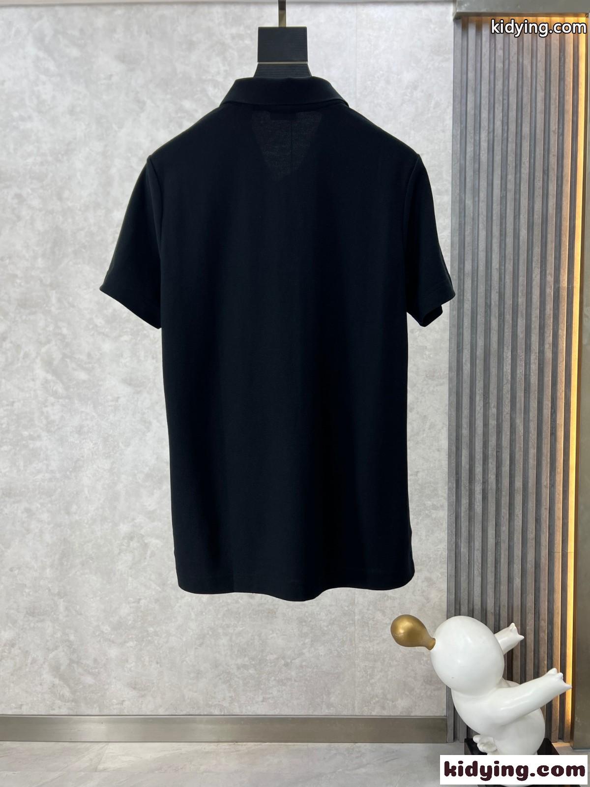 シンプル 刺繍入り コットンピケ ポロシャツ バーバリー 半袖Tシャツ コピー ブラック-0