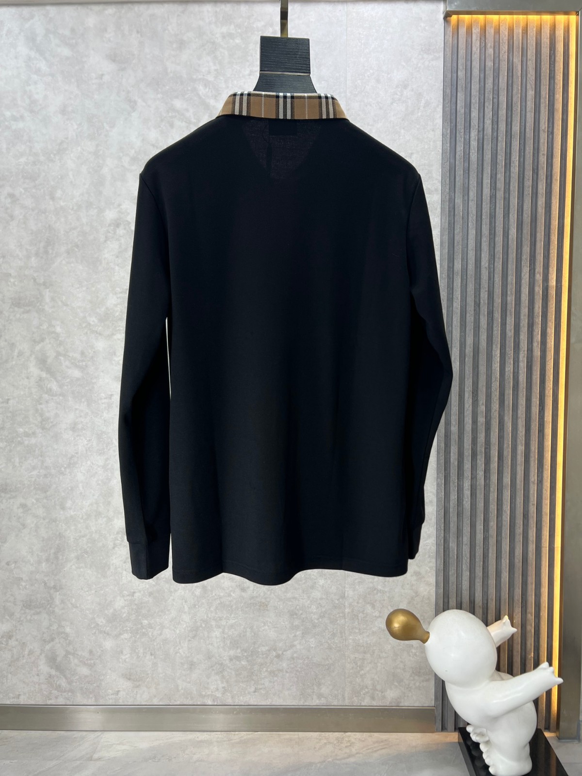 チェックカラー ロングスリーブ ポロシャツ バーバリー Tシャツ コピー ブラック-1