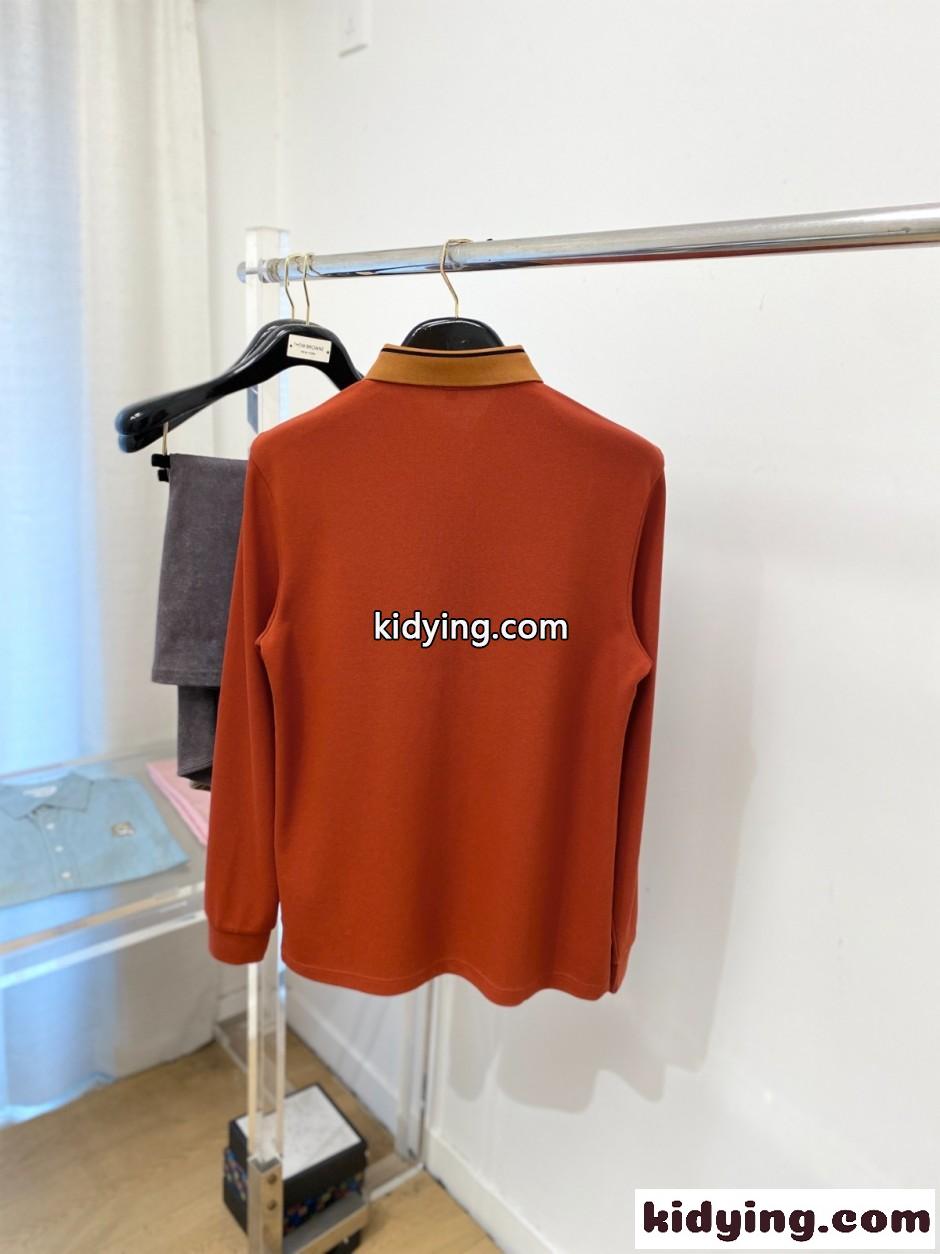 洗練された ロゴ入り エルメネジルド・ゼニア Tシャツ 偽物 長袖 ポロシャツ オレンジ-4