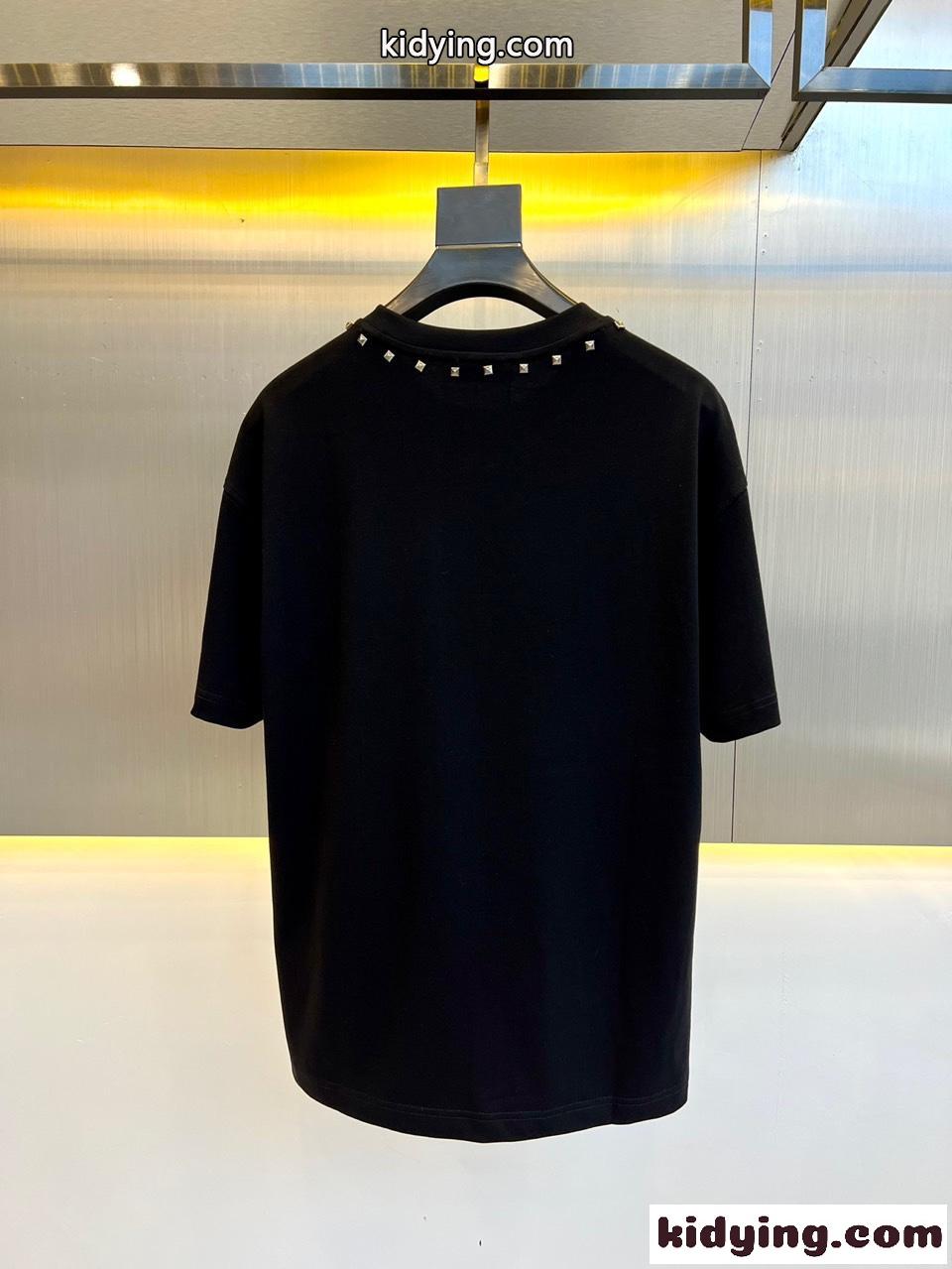 ヴァレンティノ Tシャツ コピー メンズ スタッズ付き クルーネック コットン 半袖Tシャツ-4