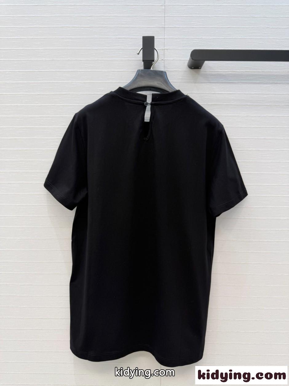 ビジュー装飾 コットン 半袖Tシャツ ヴァレンティノ Tシャツ 偽物 ブラック-3