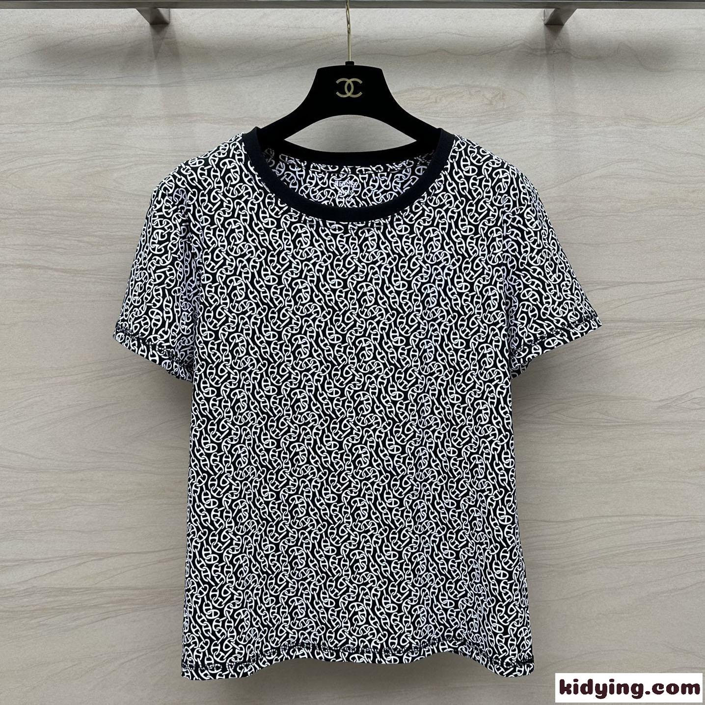 目を惹くデザイン♥マイクロTシャツ エルメス 半袖Tシャツ コピー ブラック-1