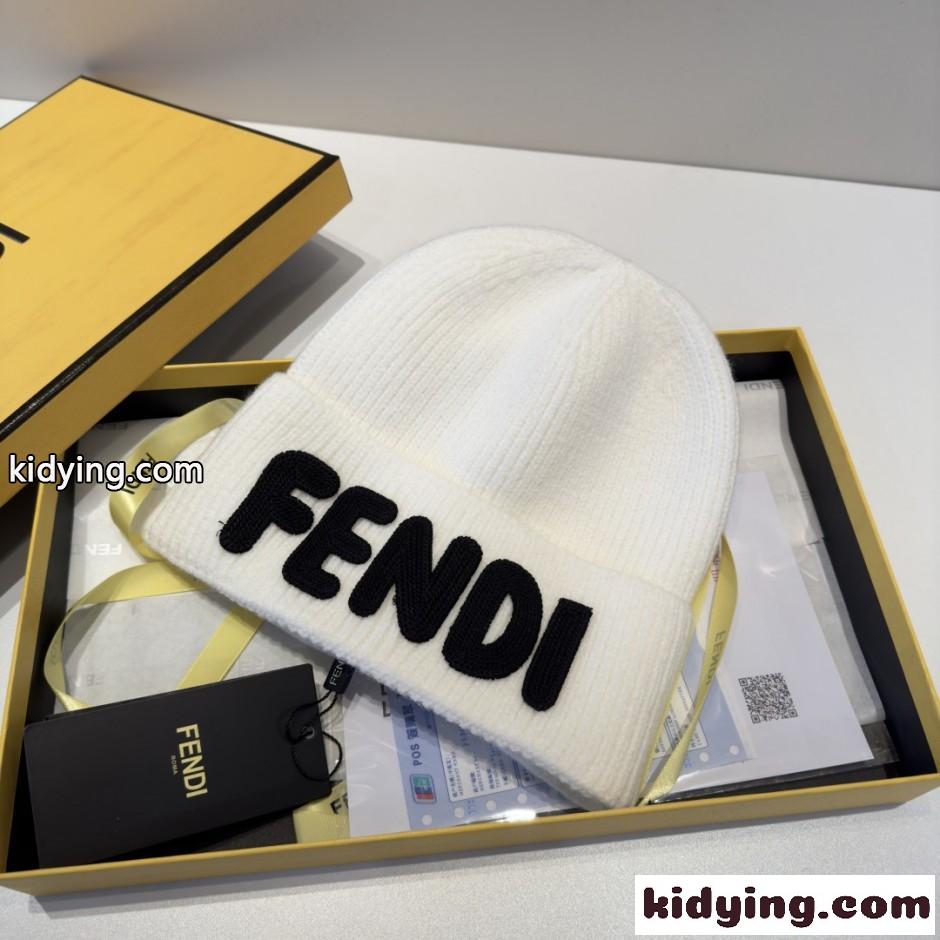 ユニセックス FENDI ロゴ ニットキャップ フェンディ キャップ コピー ホワイト-4