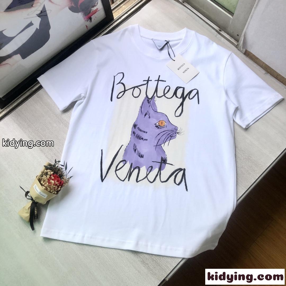 レディース シンプル ベーシック ロゴ プリント クルーネック ボッテガヴェネタ 半袖tシャツ コピー ホワイト-2
