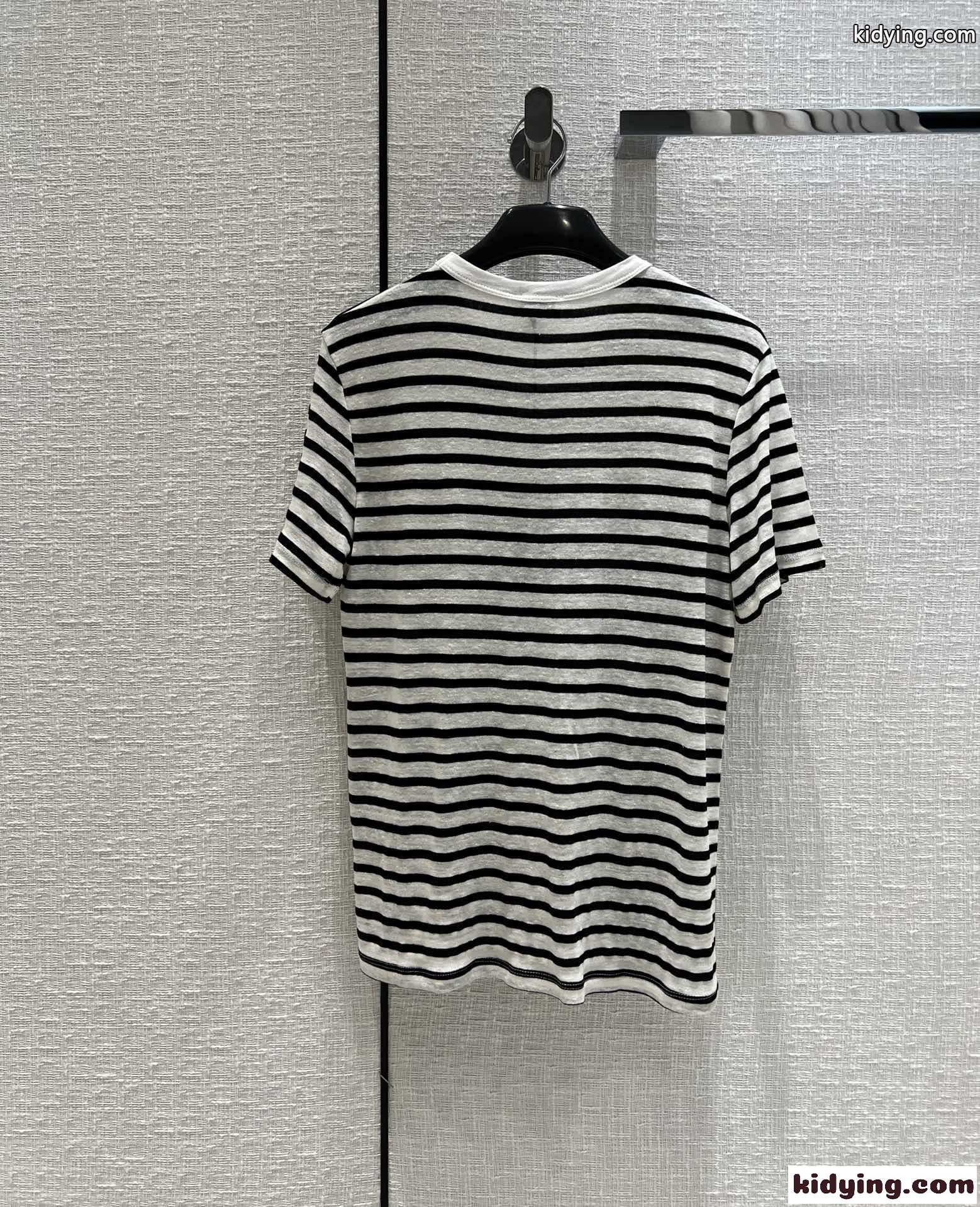 夏 爽やか 定番 おしゃれ ボーダー柄 リネン生地 イヴ・サンローラン 半袖Tシャツ コピー 涼しい トップス-3