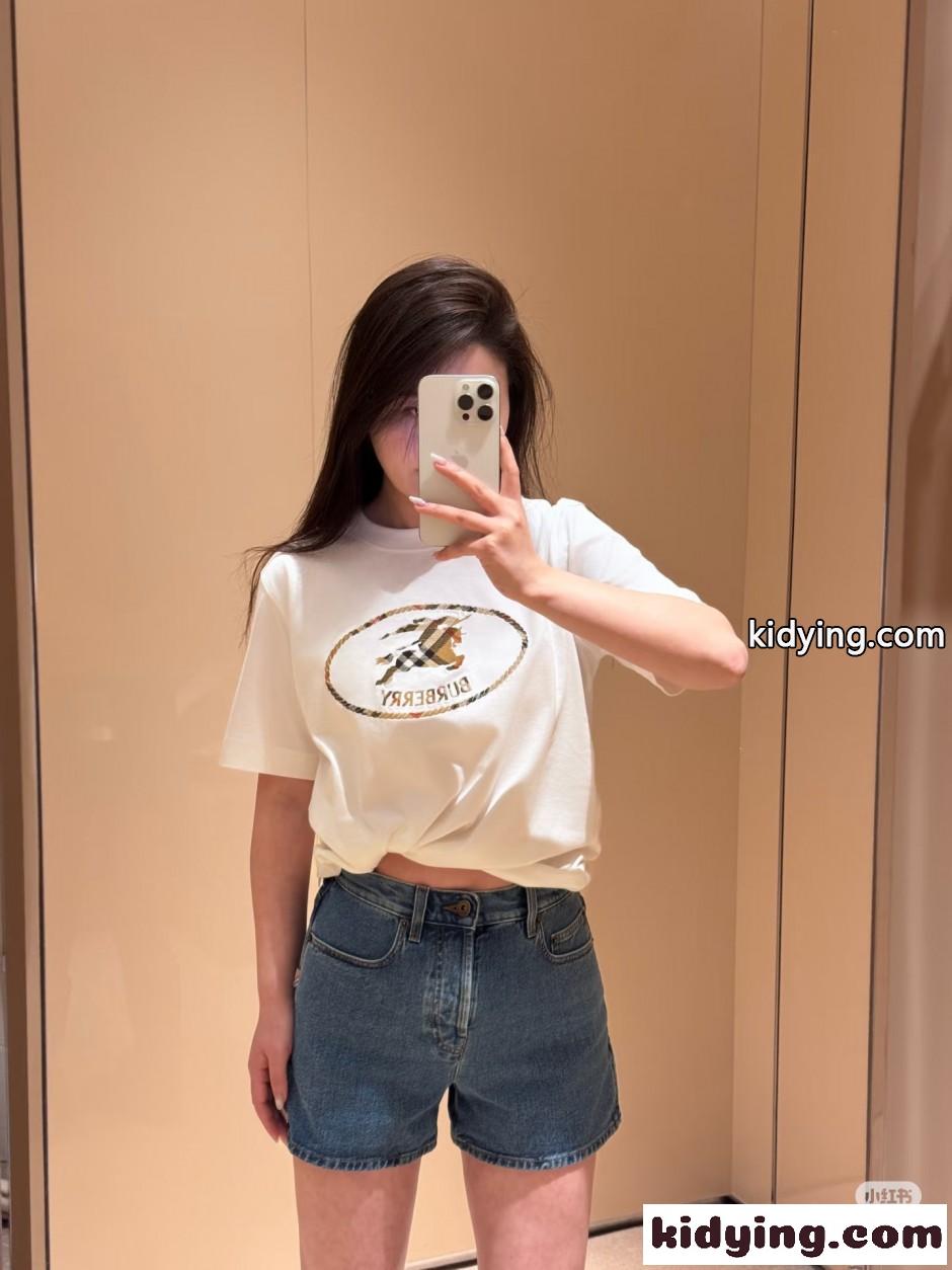 チェックナイトスタンプ コットンTシャツ バーバリー Tシャツ 偽物-4
