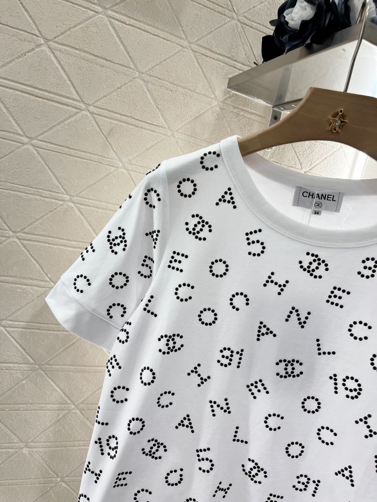目を惹く ストレッチ コットン 半袖 トップス シャネル Tシャツ コピー ホワイト-3
