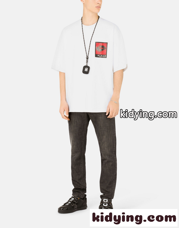 お洒落 コットンブレンド ドルチェ&ガッバーナ Tシャツ コピー メンズ プリント 半袖 白Tシャツ-0