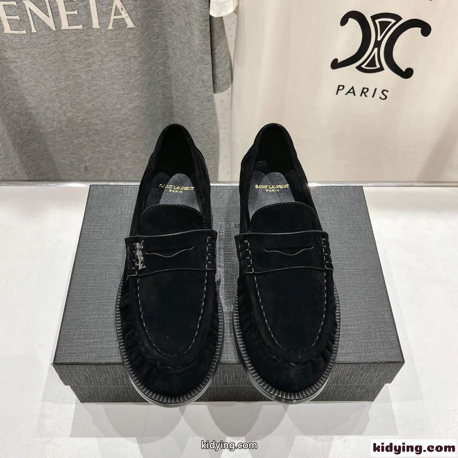 YSL イヴ・サンローラン ローラン ローファー スーパーコピー スエード ブラック-2