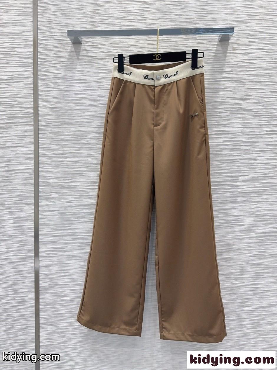 ロゴウエスト ワイドレッグパンツ シャネル スラックス コピー キャメル-0