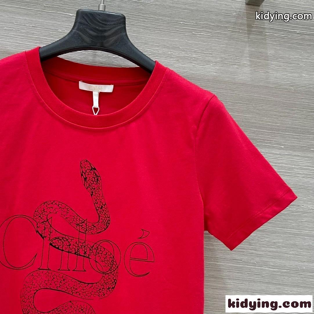 コットンジャージー ベビーフィット ロゴTシャツ クロエ Tシャツ スーパーコピー レッド-0