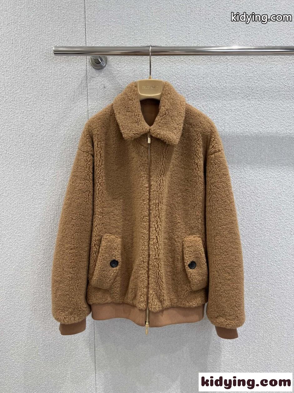 カジュアル 襟付き ボアブルゾン ミュウミュウ ジャケット 偽物 ブラウン-0